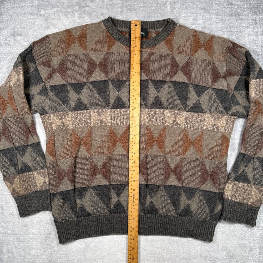 Tosani Sweater Mens Medium Brown Geometric Vintage 90s 3D Knit Grandpa Preppy - Picture 6 of 9